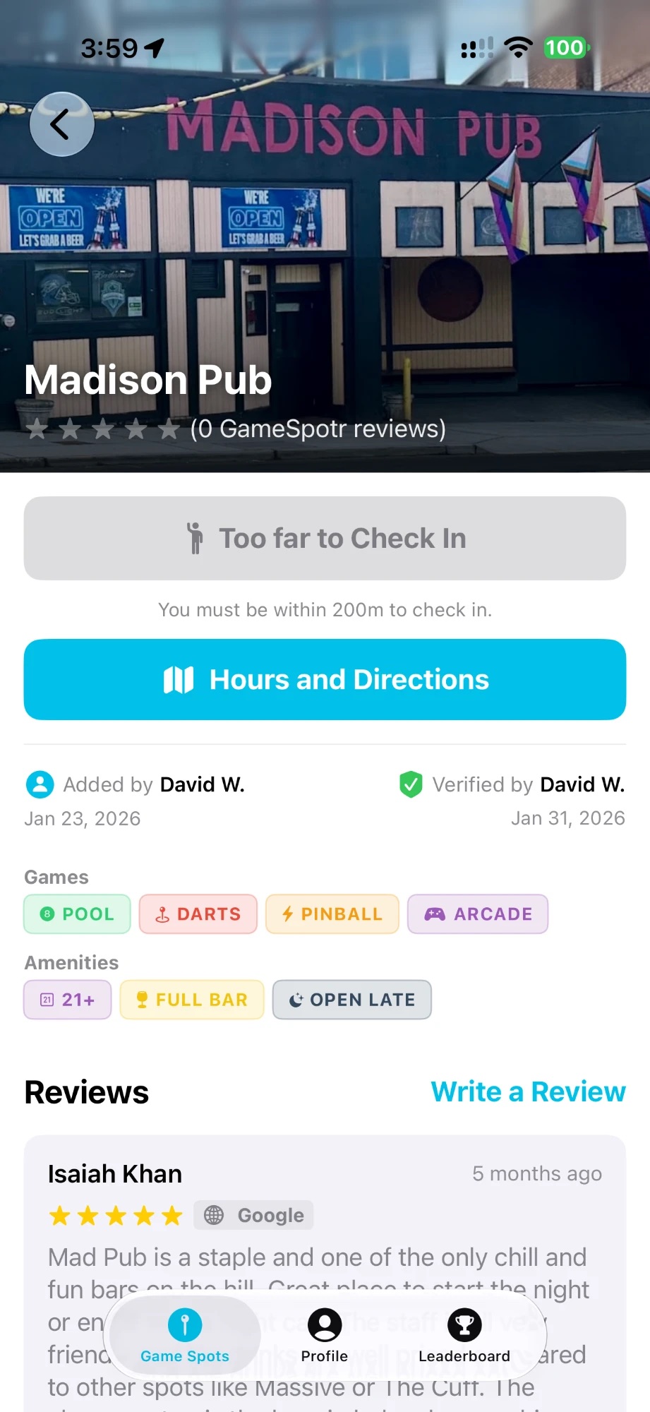 Details for a game spot